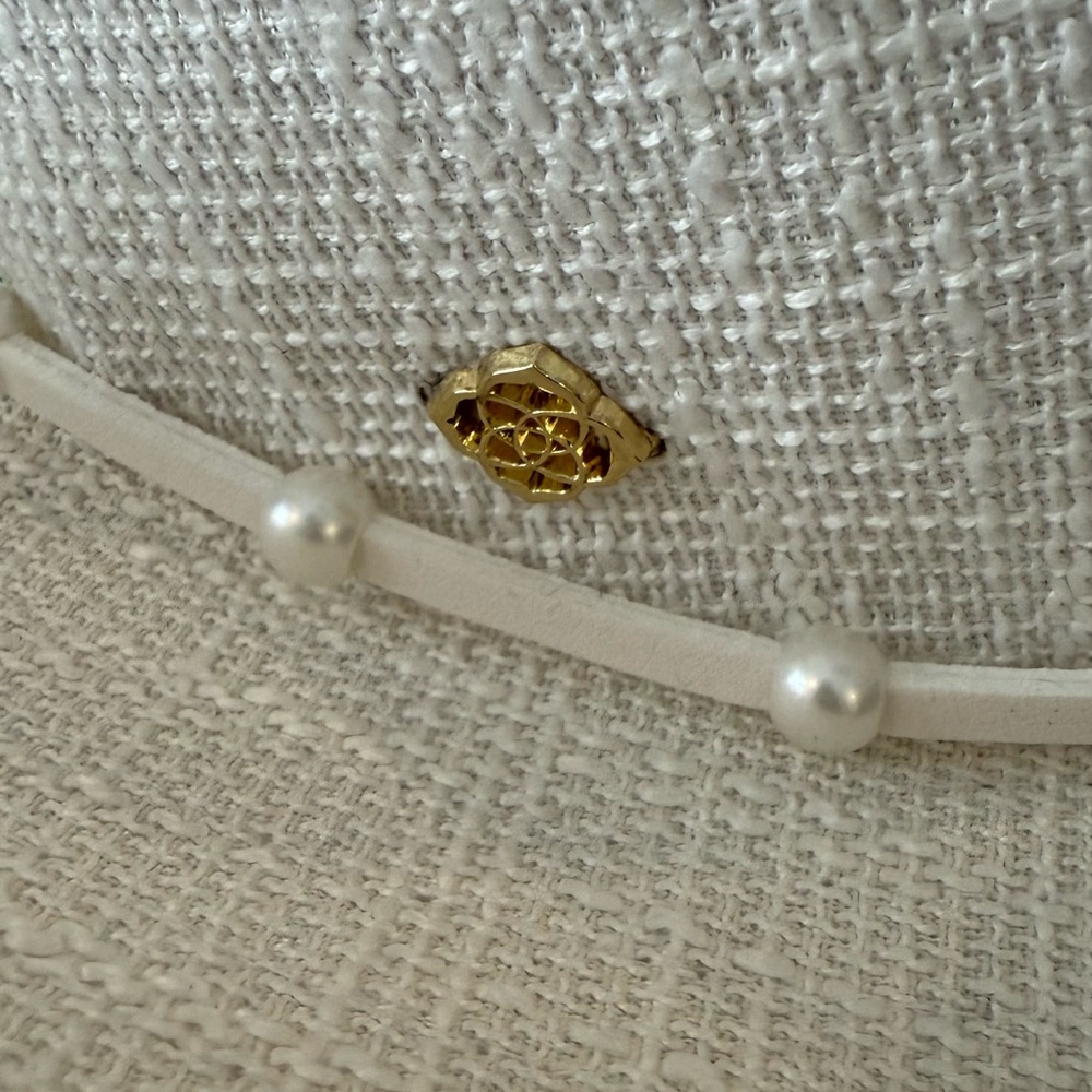 Kendra Scott Ivory Pearl-Trim Straw Cowboy Hat - Picture 2 of 4